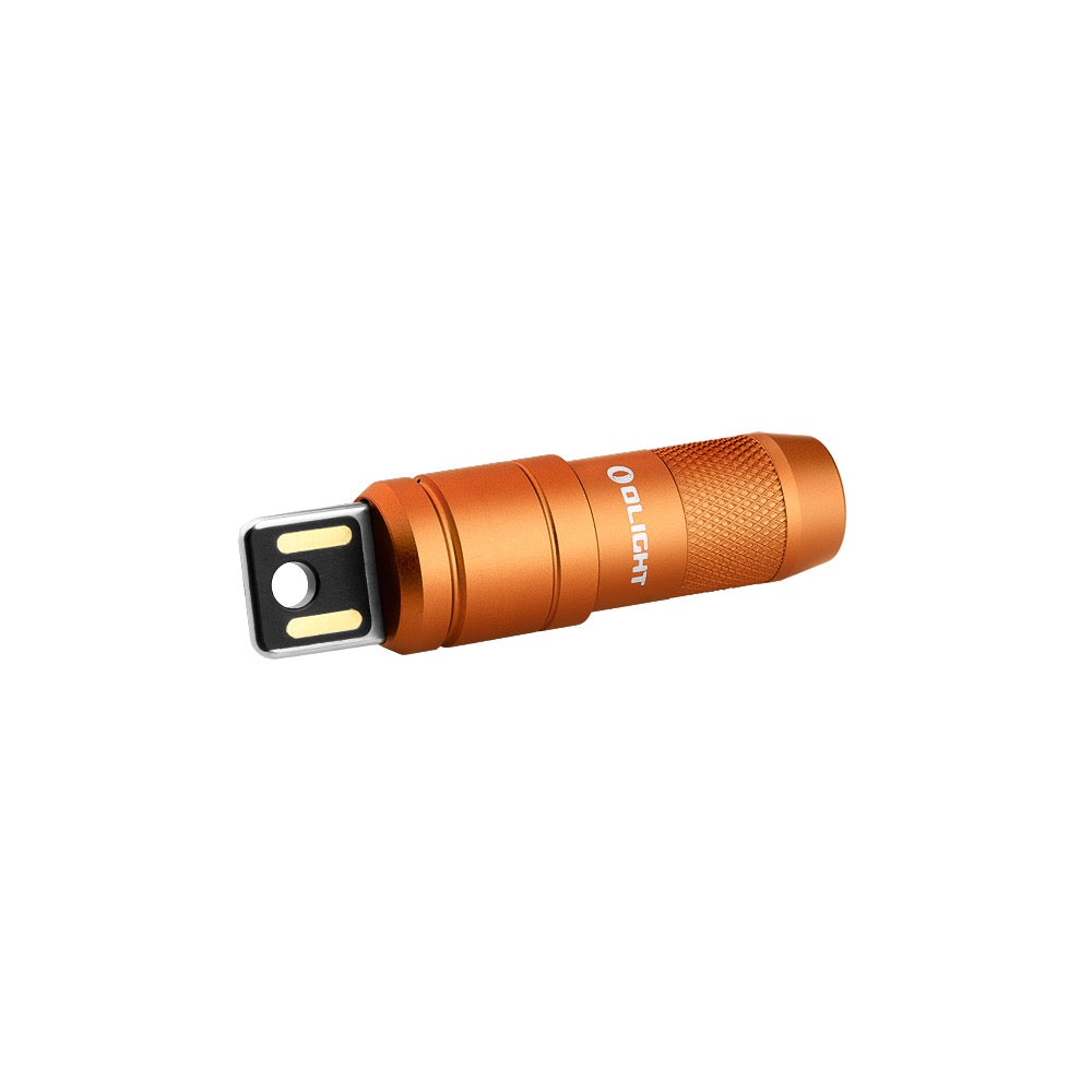 Olight imini 2 Orange side profile view showing the knurled body