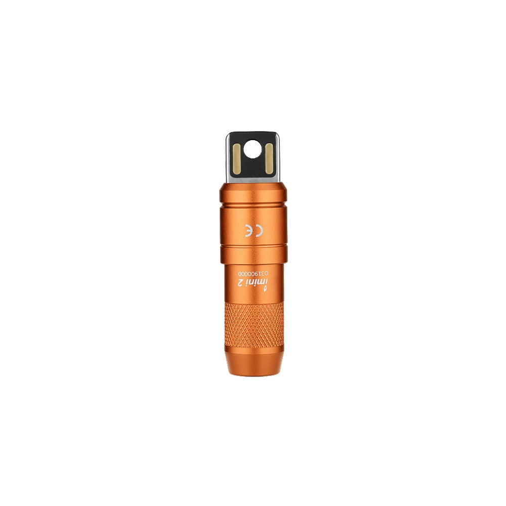 Olight imini 2 Orange standing upright showing the magnetic cap