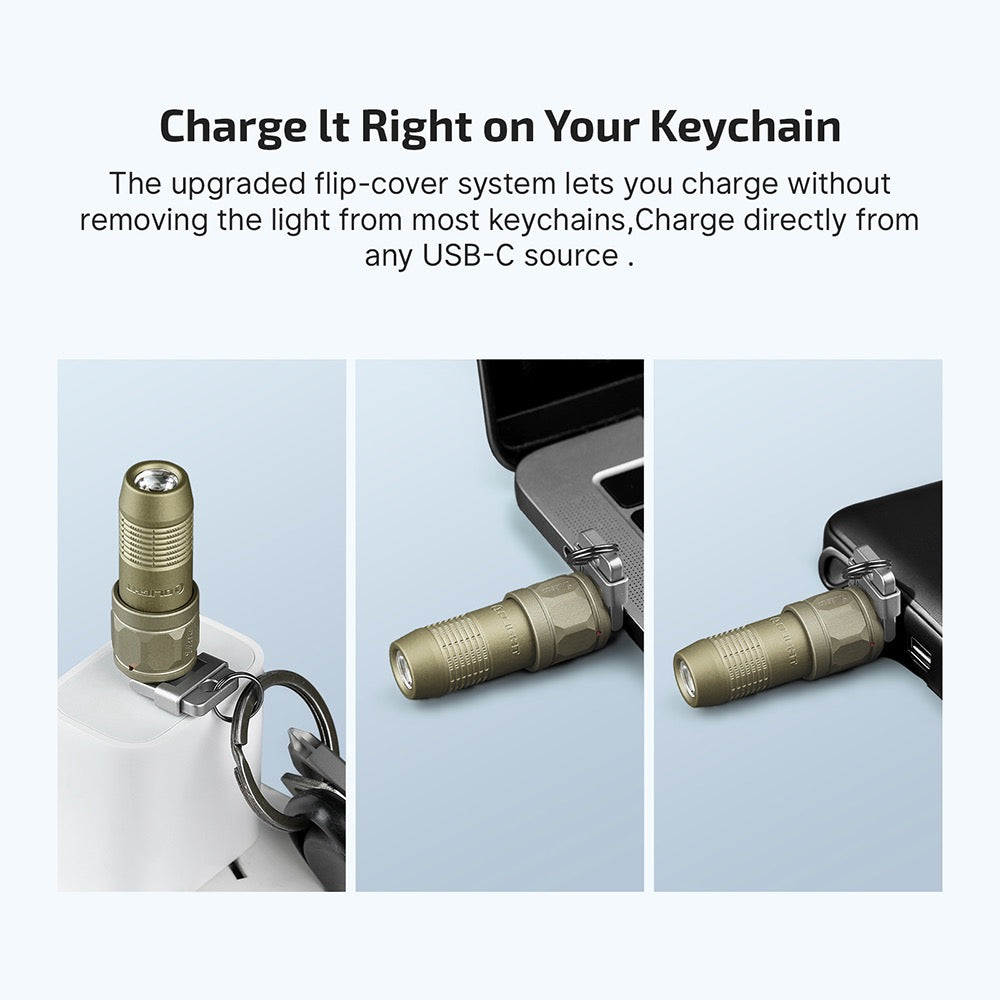 Olight iUltra carry it right on your keychain – flip-cover system lets you charge without removing the light