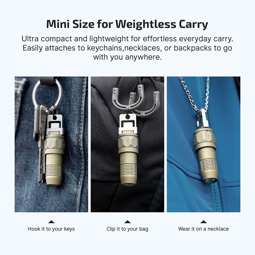 Olight iUltra mini size for weightless carry – attach to keychains, backpacks or bags