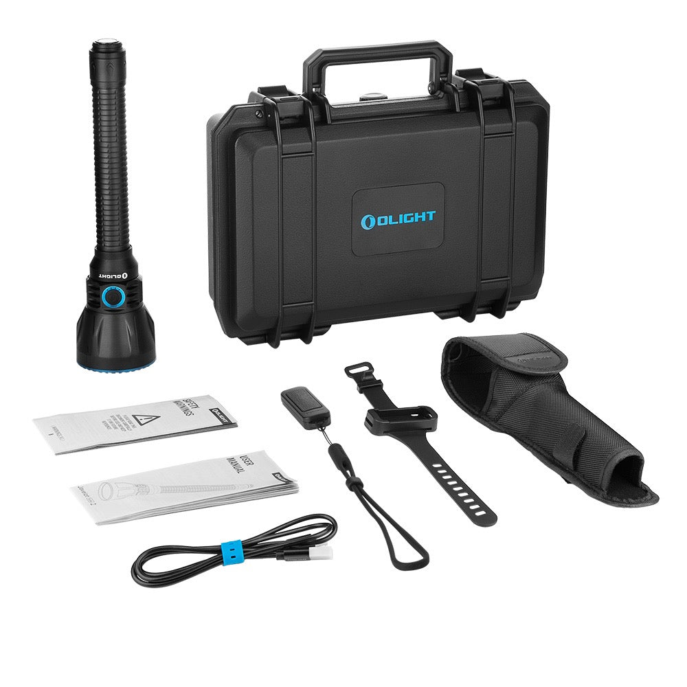 Olight Javelot Turbo 2 Black with hard carry case, holster, charging cable, lanyard and user manual