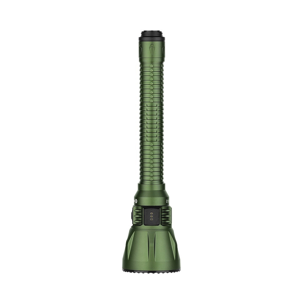 Olight Javelot Turbo 2 OD Green front view showing the deep smooth reflector