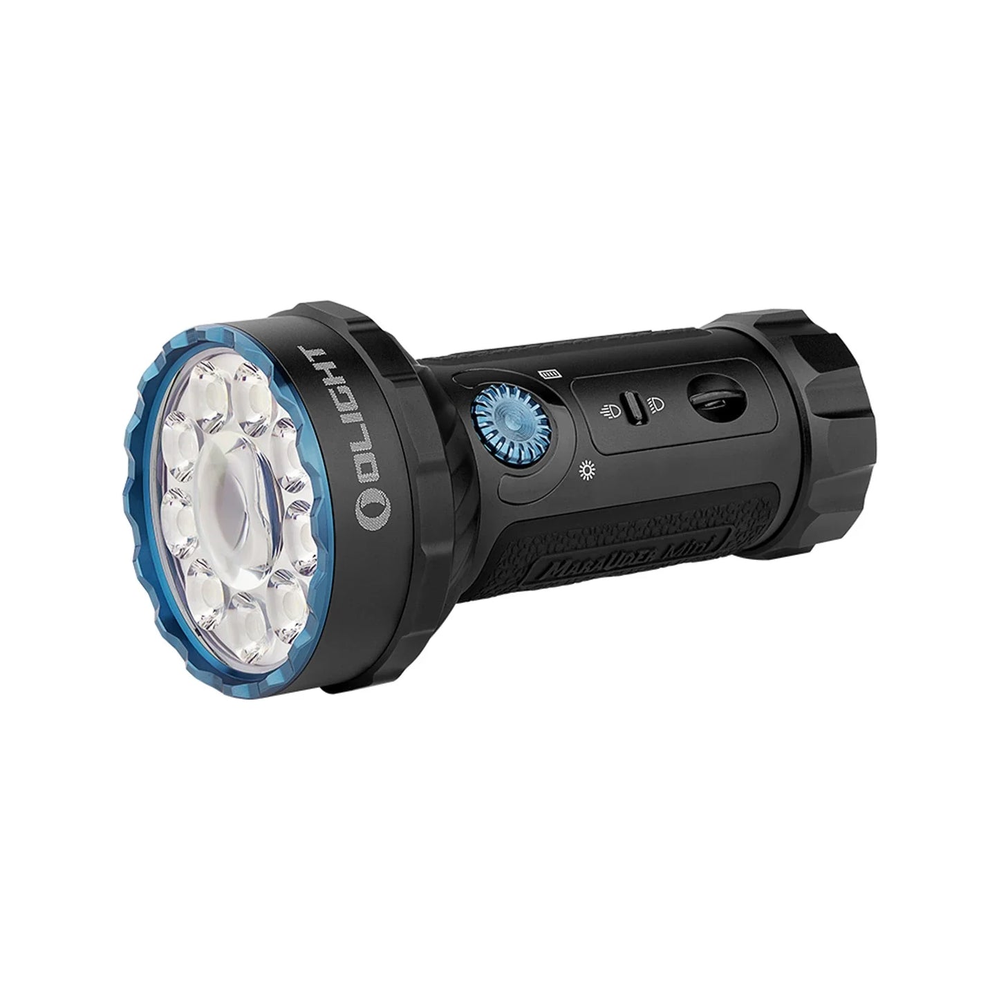 Olight Marauder Mini Black angled view showing the LED array and cooling fins