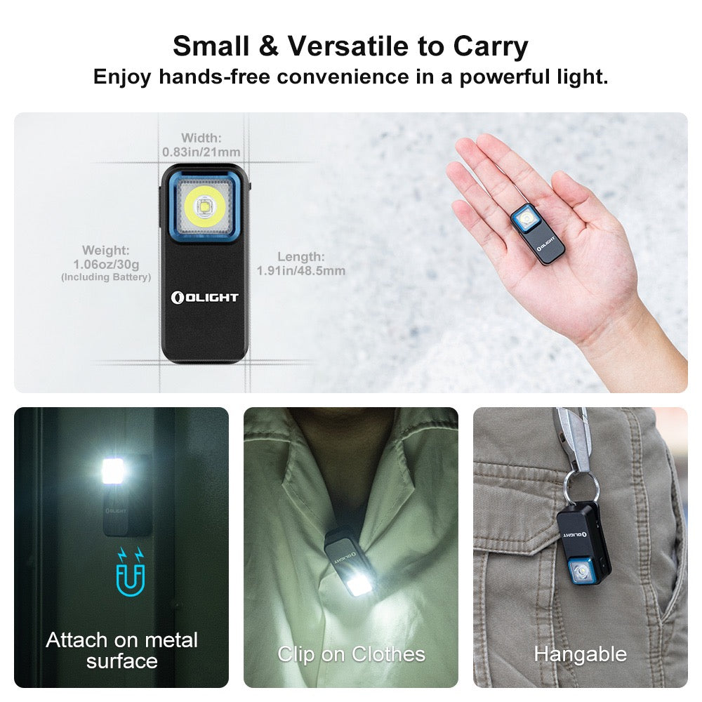 Olight Oclip Black carry options – attach to metal surfaces, clip onto clothing or hang from a keyring