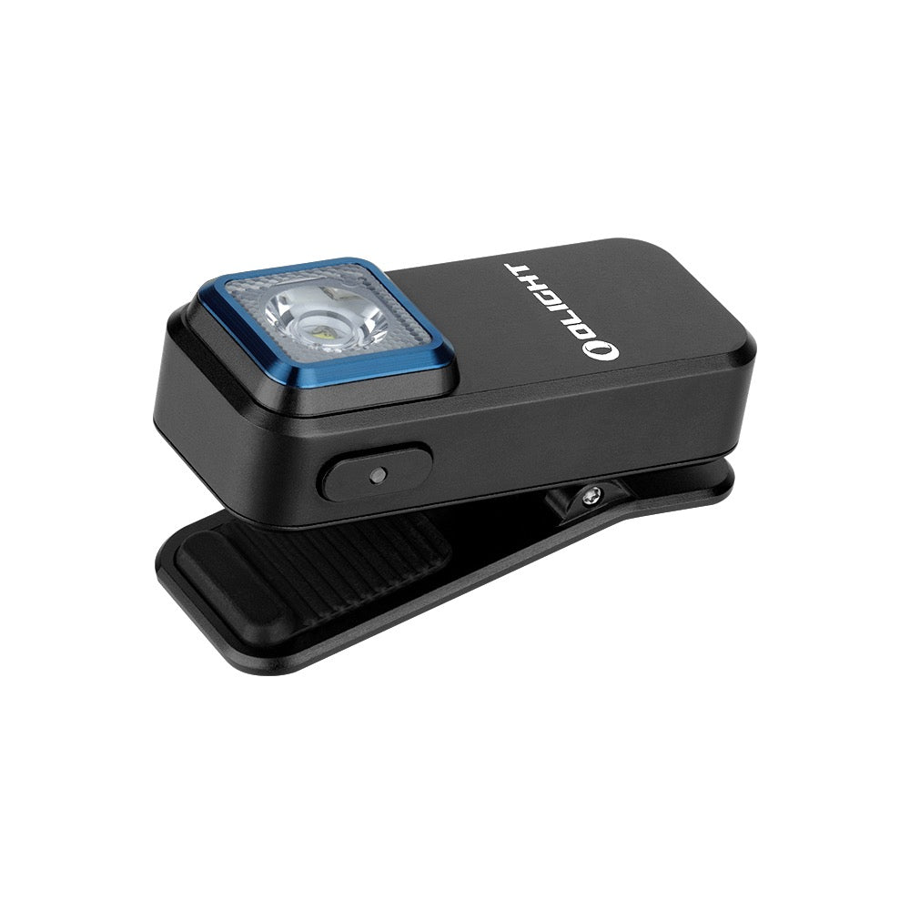 Olight Oclip Black angled view with the clip opened, showing the magnetic clamp