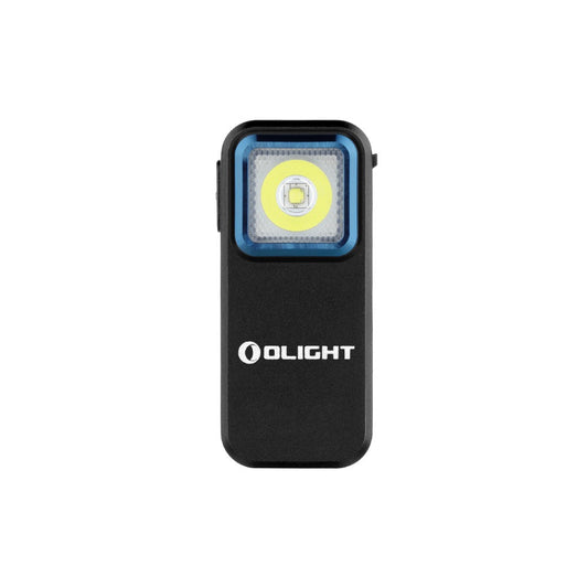 Olight Oclip Black front view – 300 lumen clip-on EDC flashlight with white and red LEDs
