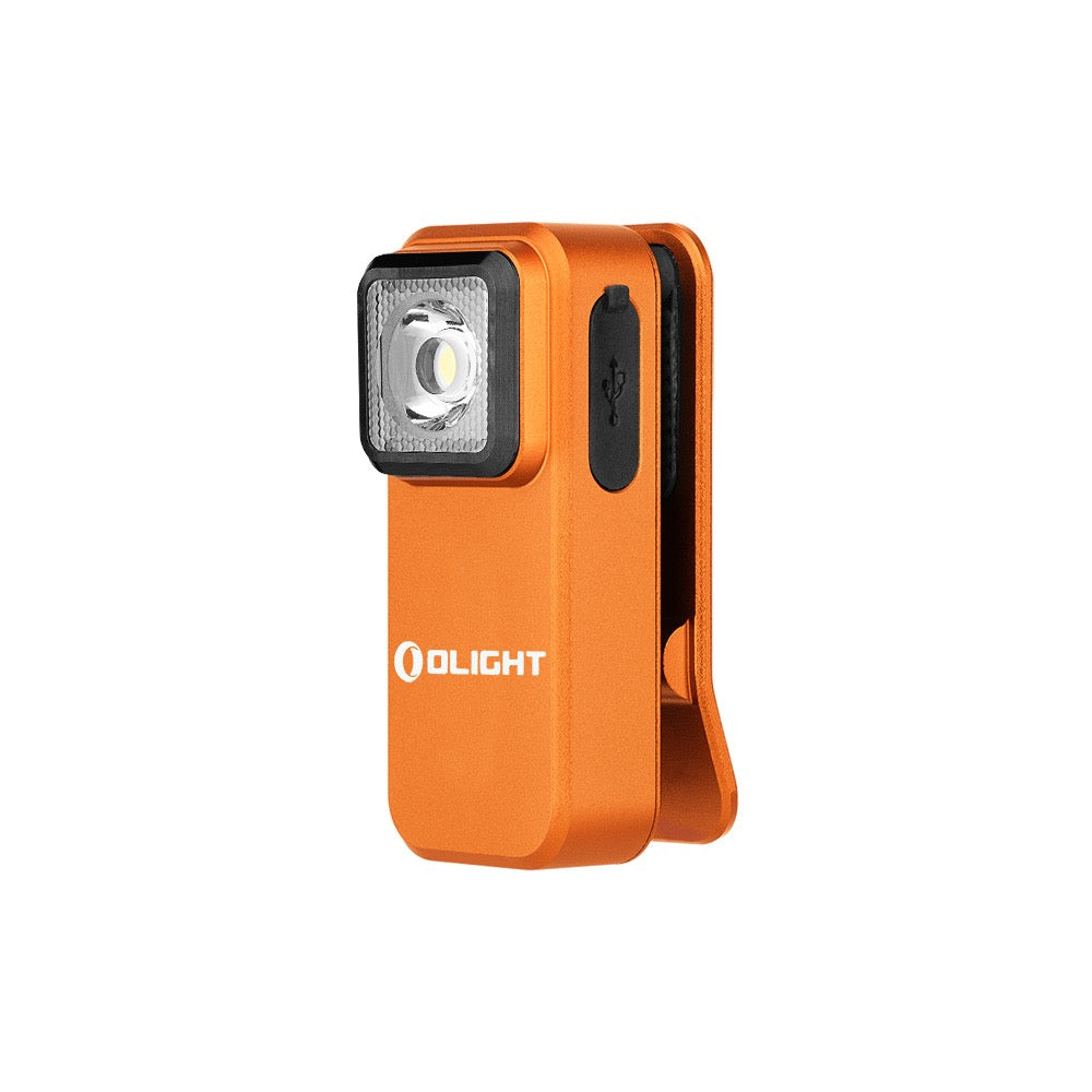 Olight Oclip Orange side profile view showing the clip and button