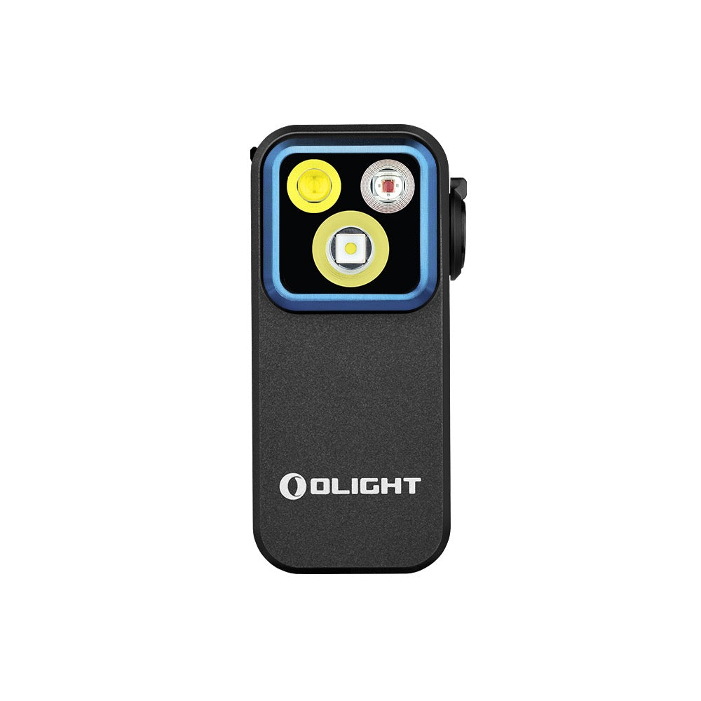 Olight Oclip Pro Black front view – 500 lumen clip-on EDC flashlight with flood, spot and red LEDs