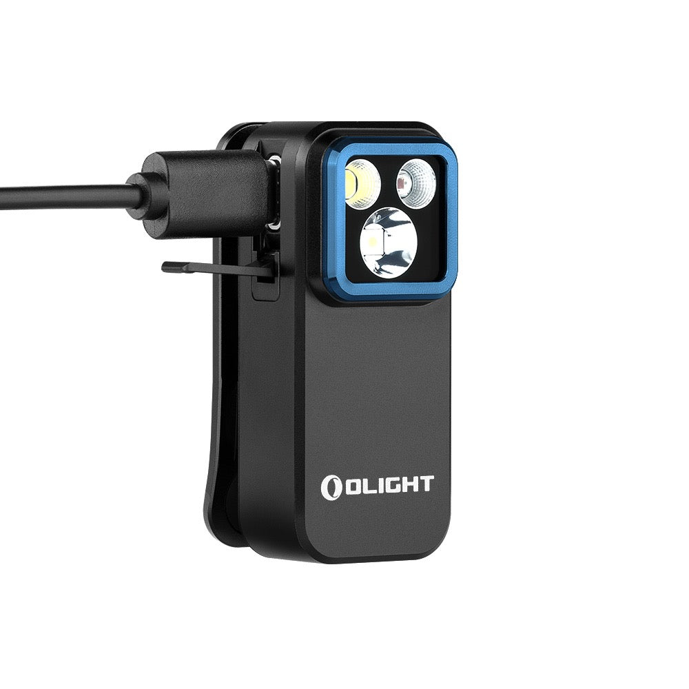 Olight Oclip Pro Black charging via USB-C cable under the rugged port cover