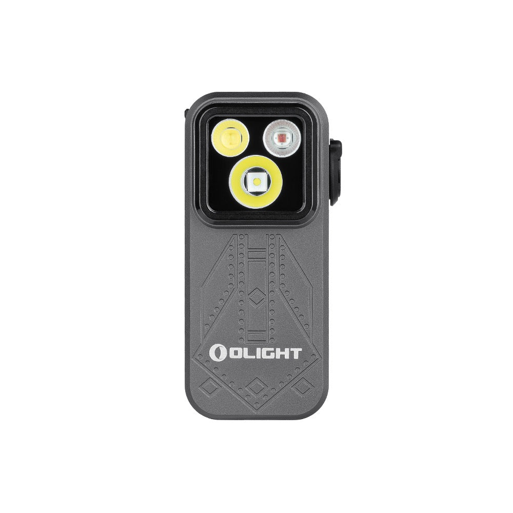 Olight Oclip Pro Phantom Squadron front view – 500 lumen clip-on EDC flashlight in grey