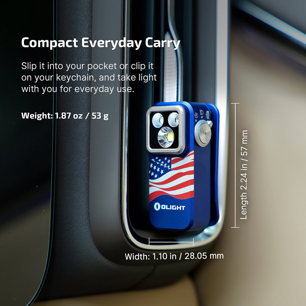 Olight Oclip Pro S Stars and Stripes compact size shown for everyday carry