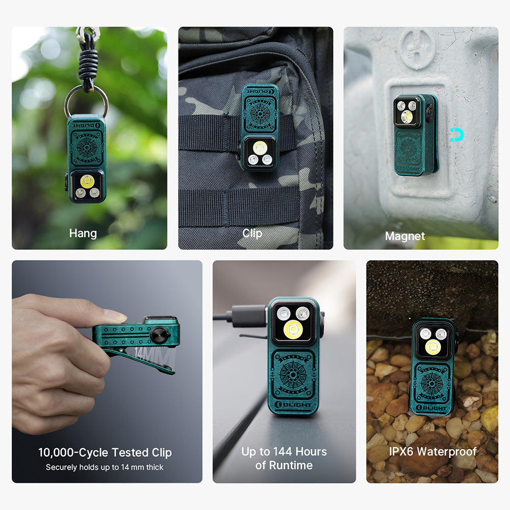 Olight Oclip Pro S Sunken Artifact hang, magnetic mount and water resistance features