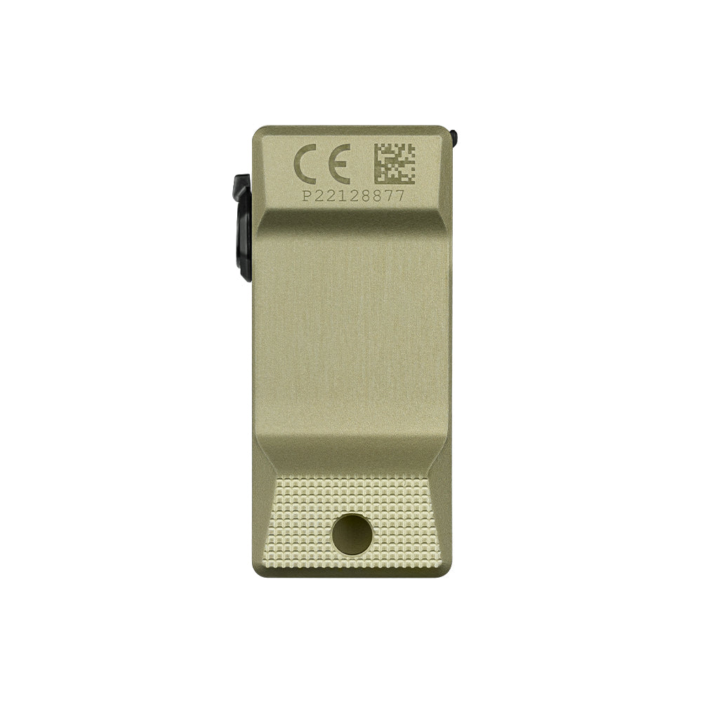Olight Oclip Ultra Olive Green rear view showing the clip and CE markings