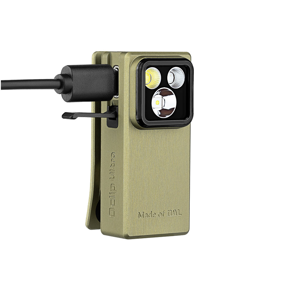 Olight Oclip Ultra Olive Green charging via USB-C cable
