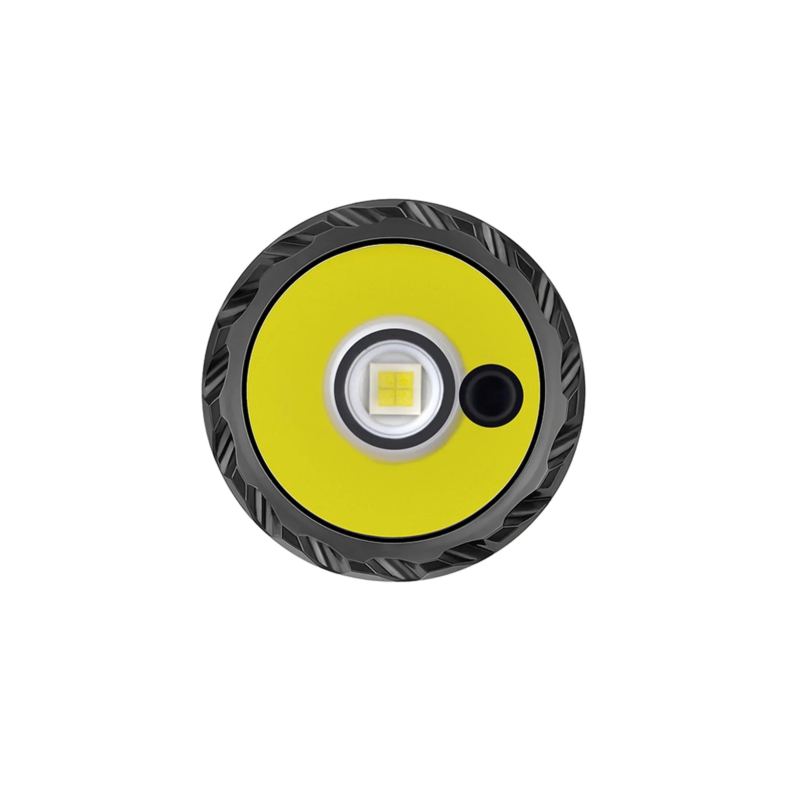 Olight Odin GL M LED emitter and green laser aperture close-up detail