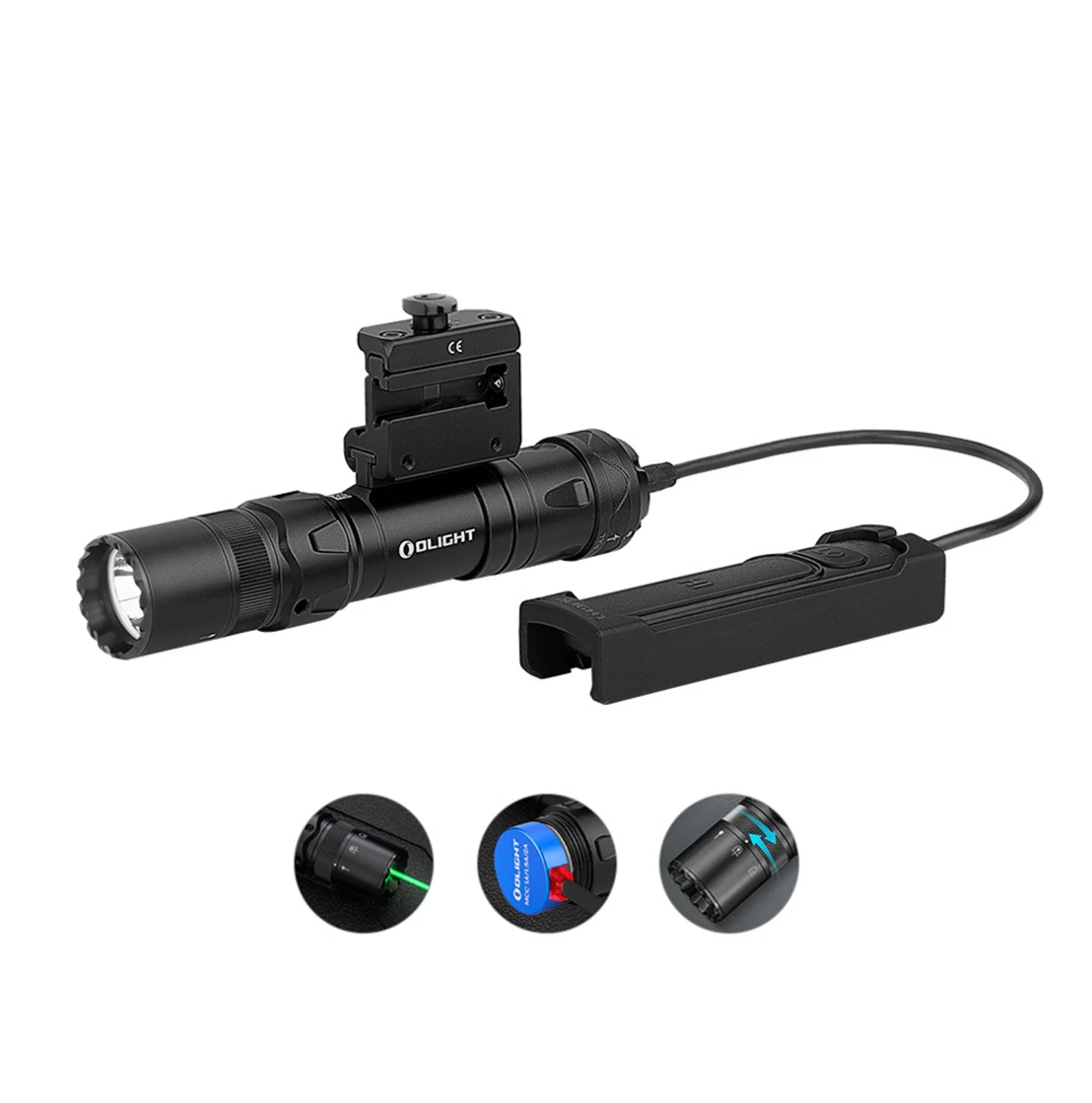 Olight Odin GL Mini with remote pressure switch and included accessories