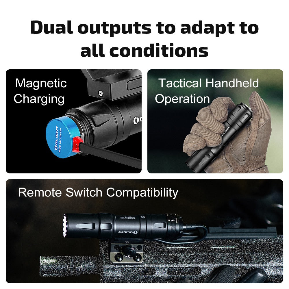 Olight Odin Mini Black magnetic charging, tactical handheld operation and remote switch compatibility