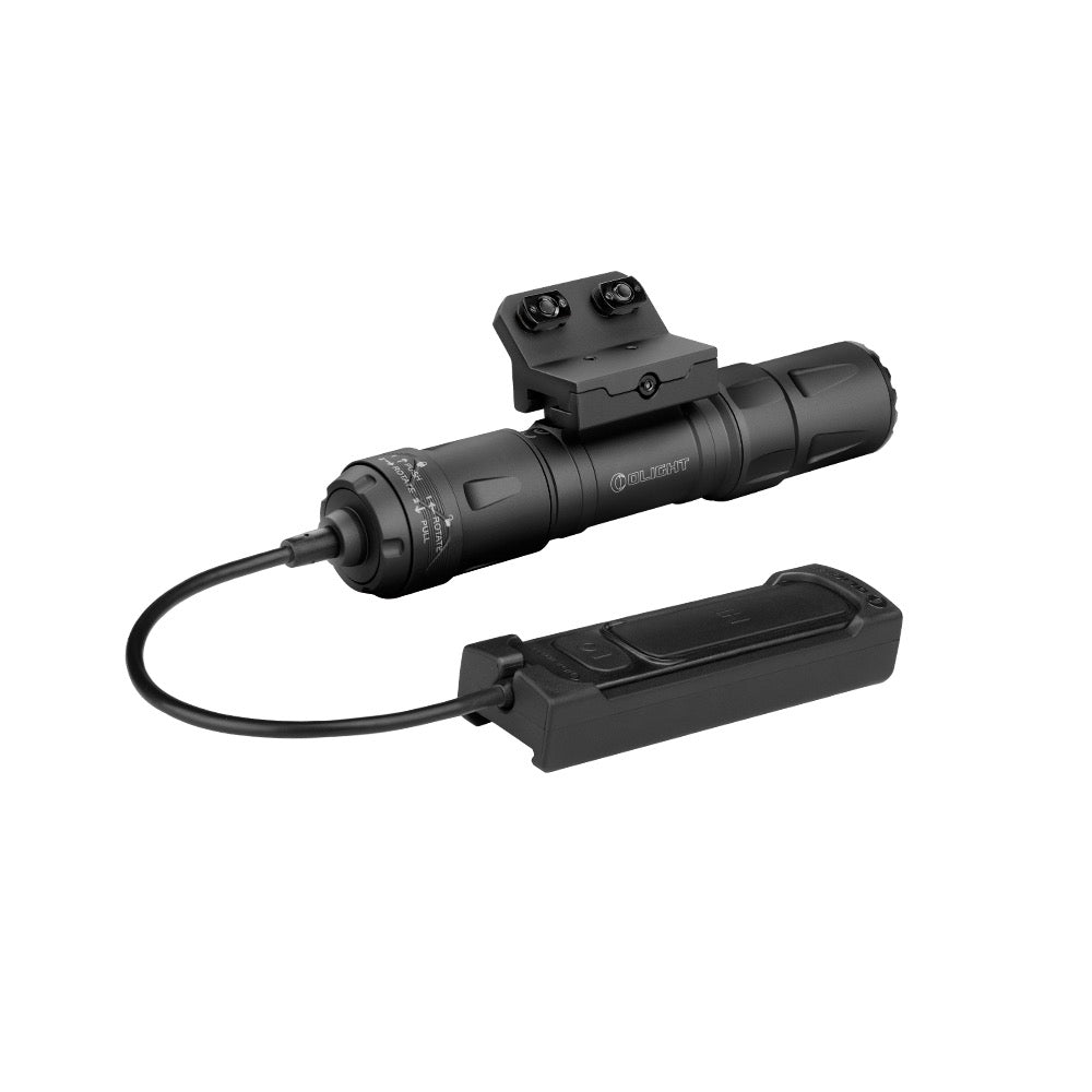 Olight Odin S M-LOK Black with the remote pressure switch cable routed along the rail