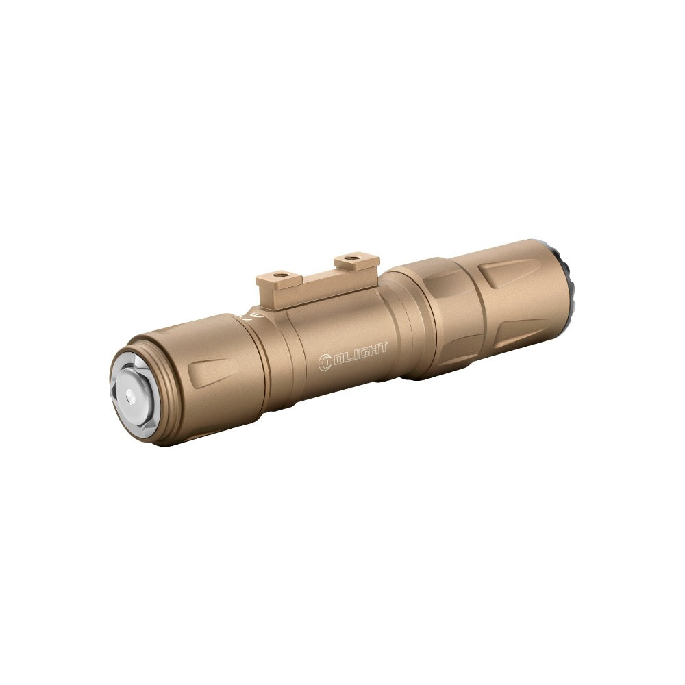 Olight Odin S M-LOK Desert Tan side profile view showing the compact body