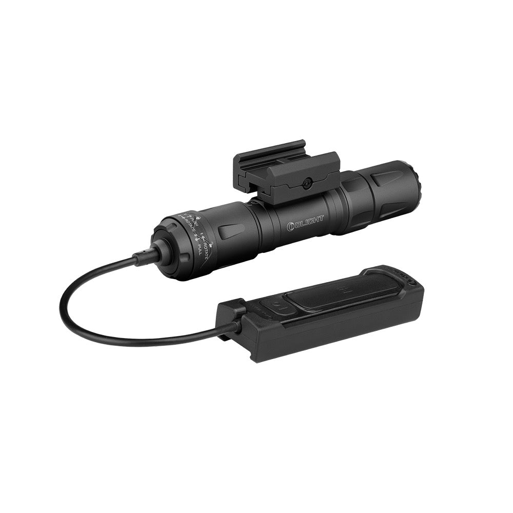 Olight Odin S Picatinny Black with the remote pressure switch cable routed along the rail