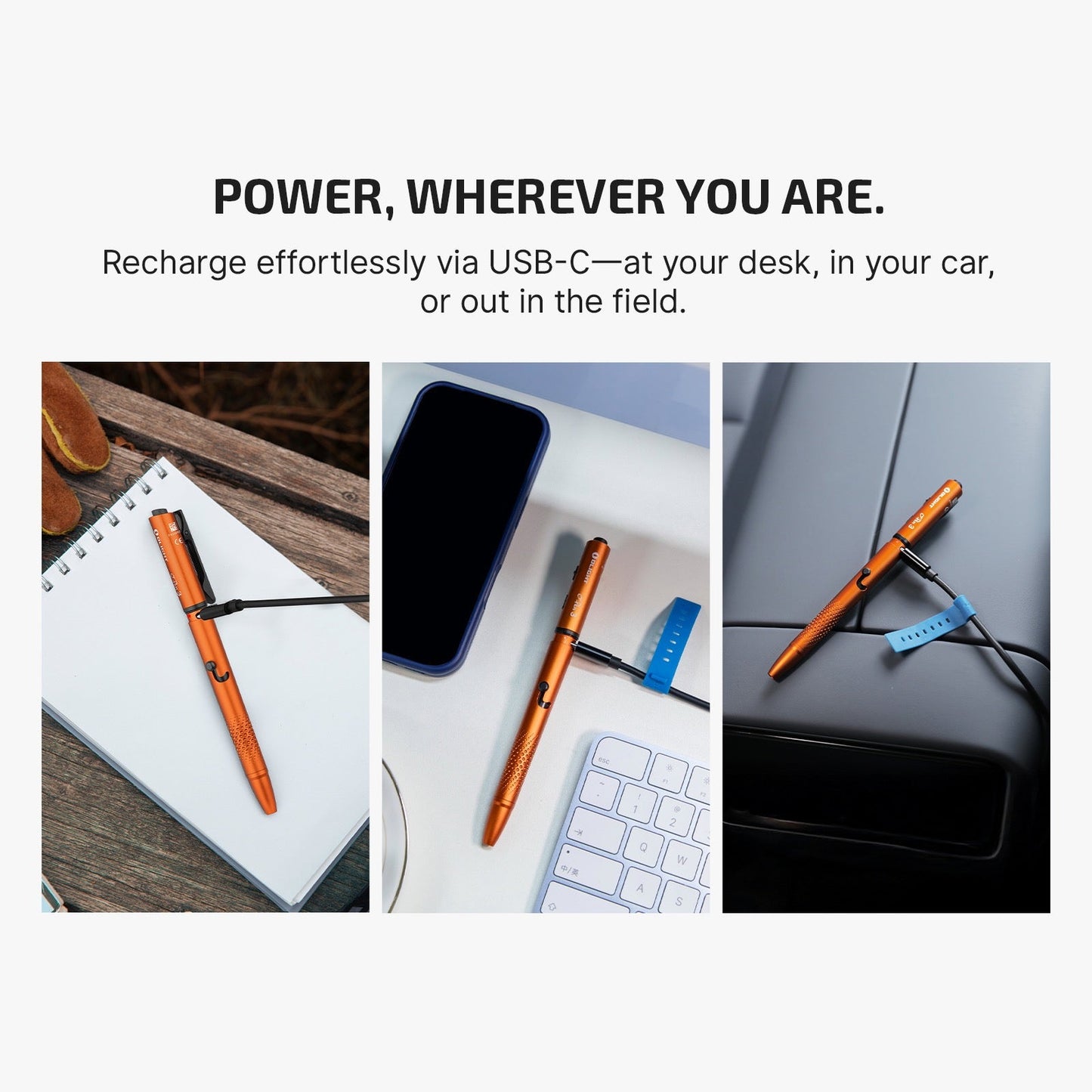 Olight 120 Lumen Rechargeable Pen Light with Green Laser – Olight O’Pen 3 Orange (USB-C)
