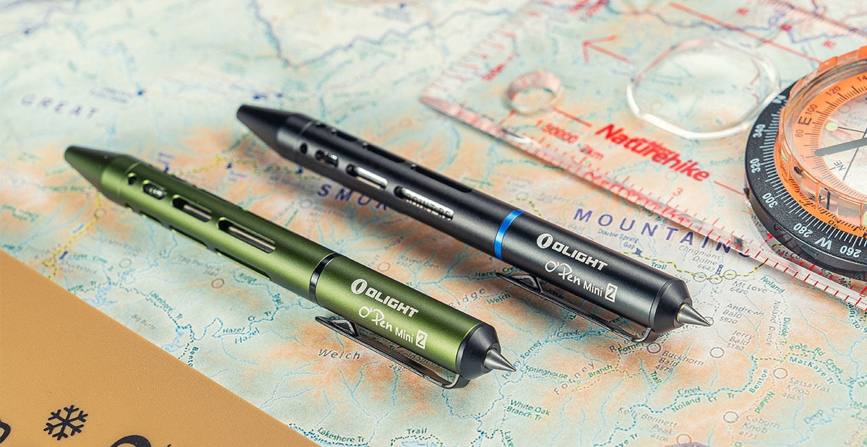 Olight O'Pen Mini 2 bolt-action ballpoint pen and pencil - skeletonized aluminum body