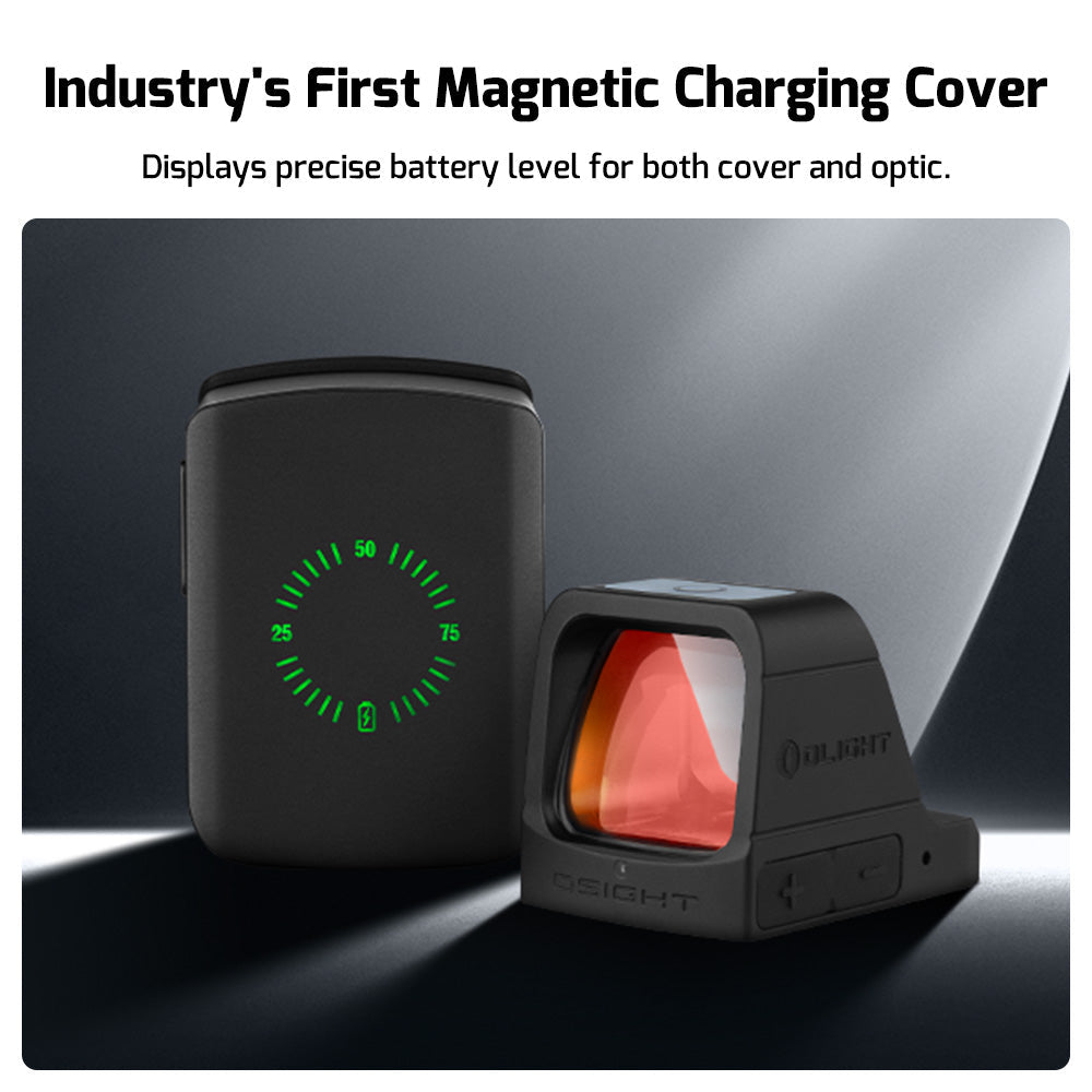 Olight Osight industry-first magnetic charging cover displays precise battery level for both cover and optic