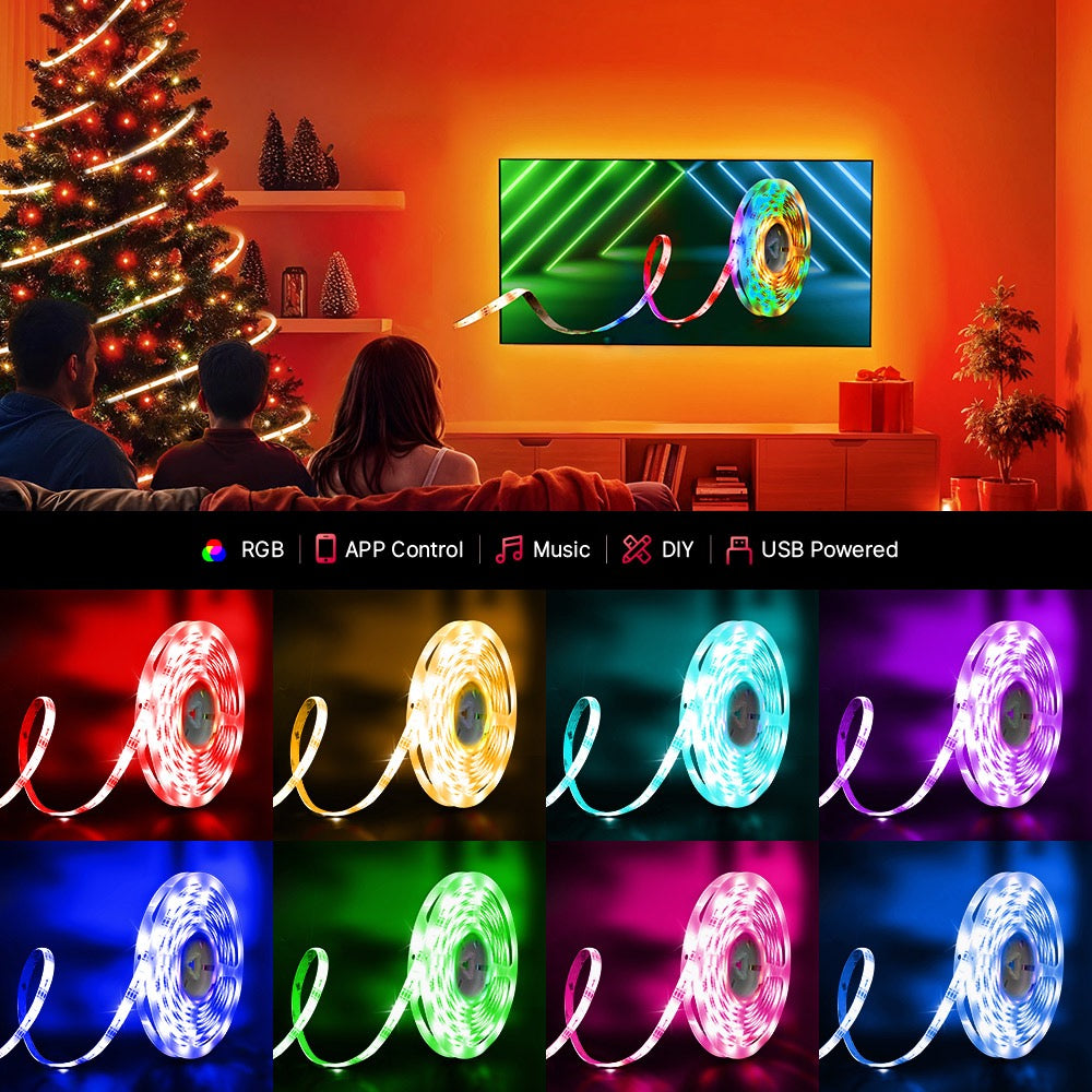 Olight Ostrip RGB colour modes shown across multiple room settings