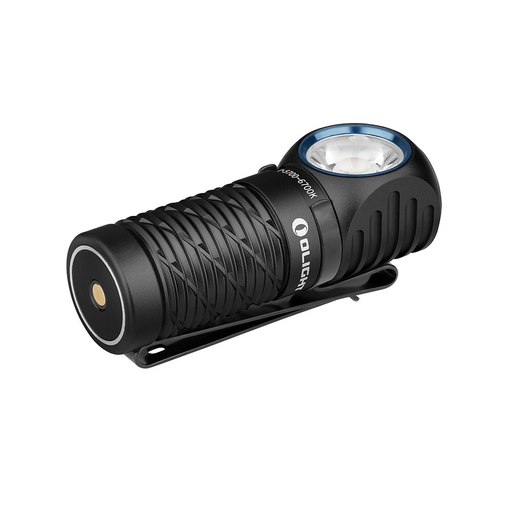 Olight Perun 2 Mini Black front view showing the TIR optic and red LED