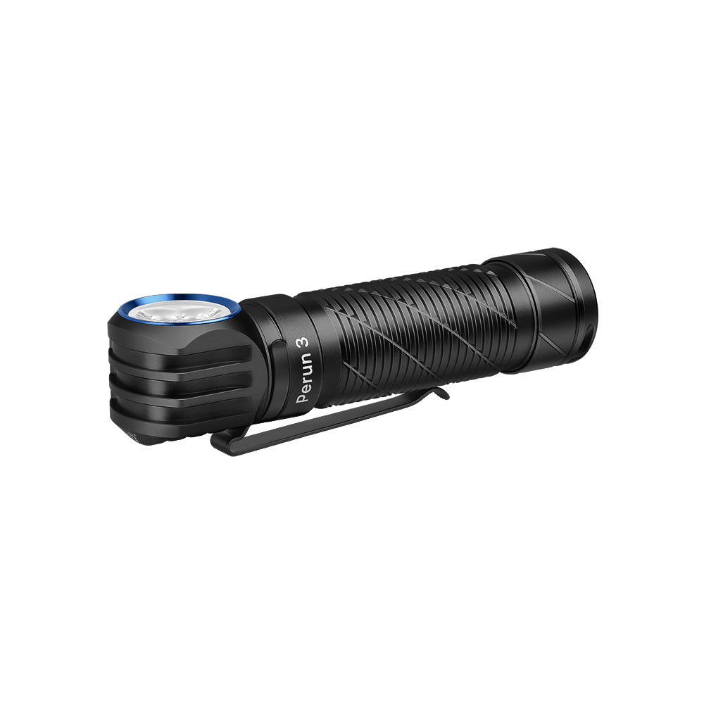 Olight Perun 3 Black horizontal angled view showing the pocket clip