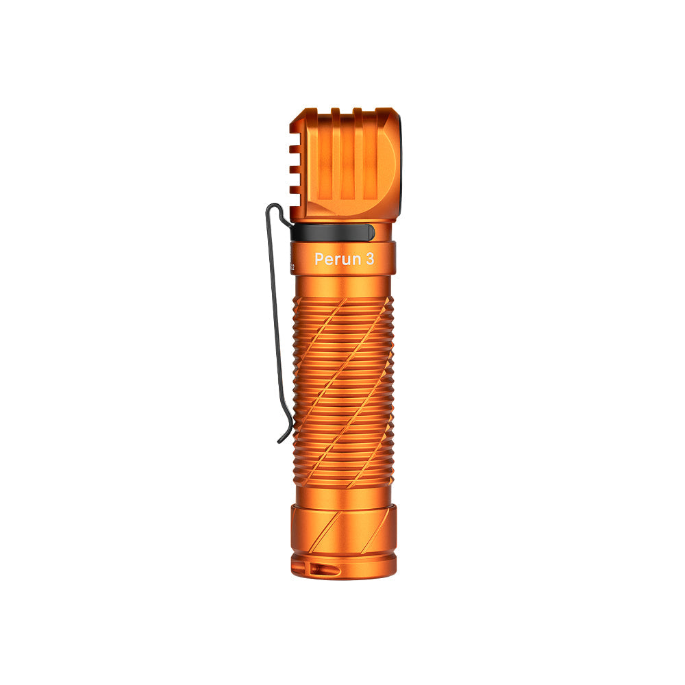 Olight Perun 3 Orange rear view showing the magnetic tailcap