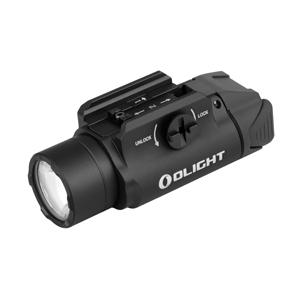 Olight PL-3R Valkyrie angled view – 1,500 lumen rail-mounted weapon light