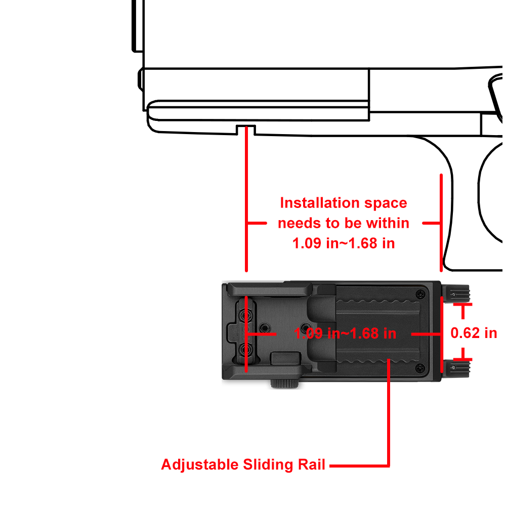 Olight PL-MINI 3 Valkyrie adjustable sliding rail – installation space needs to be within 1.09 to 1.65 inches