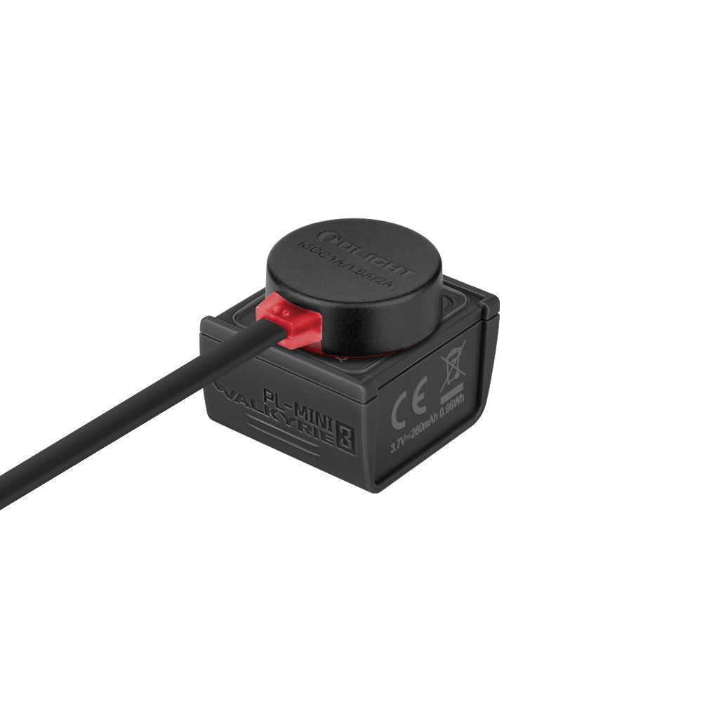 Olight PL-MINI 3 Valkyrie removable battery connected to its charging cable