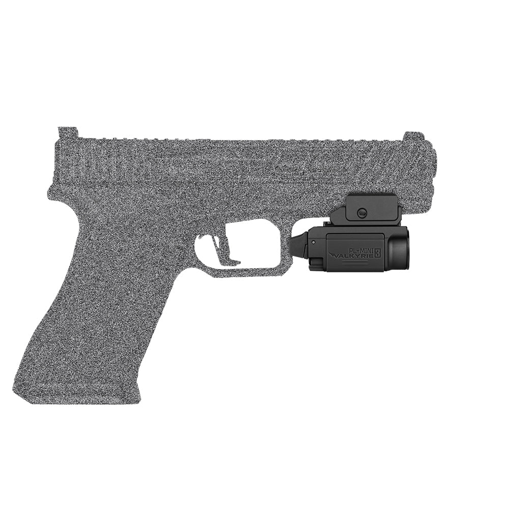 Olight PL-MINI 3 Valkyrie Black mounted on a pistol rail
