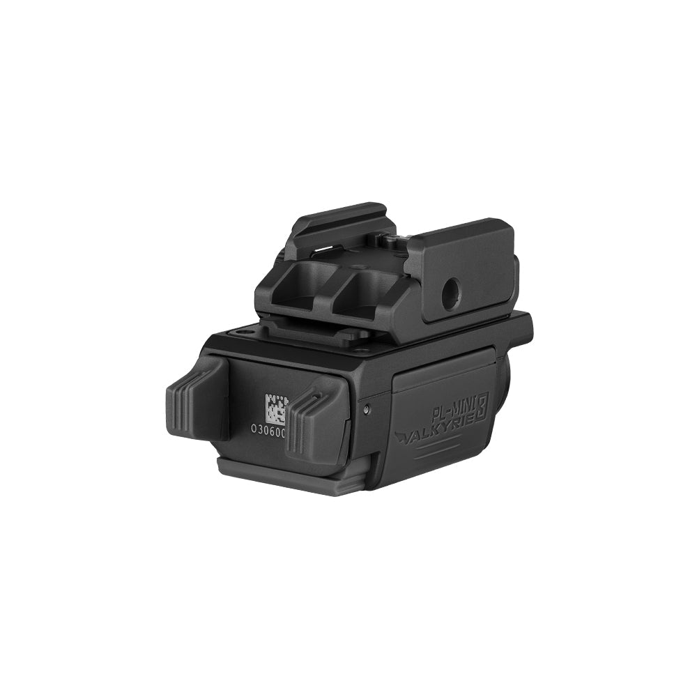 Olight PL-MINI 3 Valkyrie Black rear angled view showing the ambidextrous switches