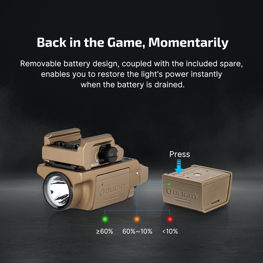 Olight PL-MINI 3 Valkyrie removable battery design with included spare battery for instant power restoration