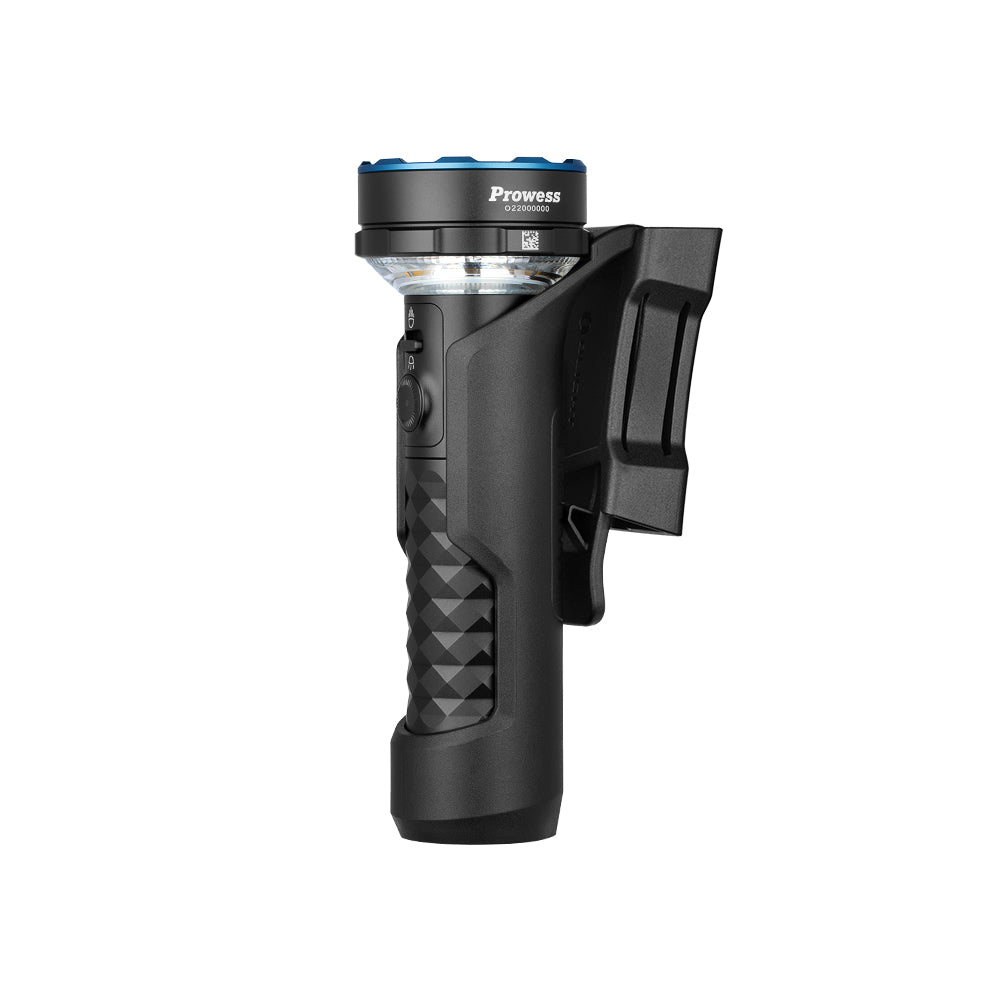 Olight Prowess Black shown with its detachable magnetic charging base
