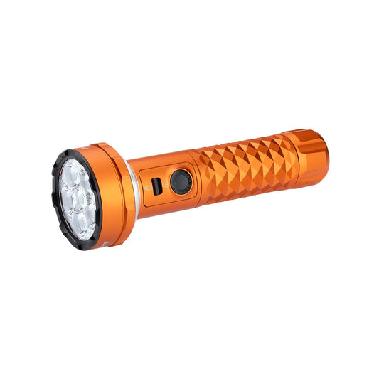 Olight Prowess Orange angled view – 5,000 lumen bidirectional flood and 360 degree lantern light