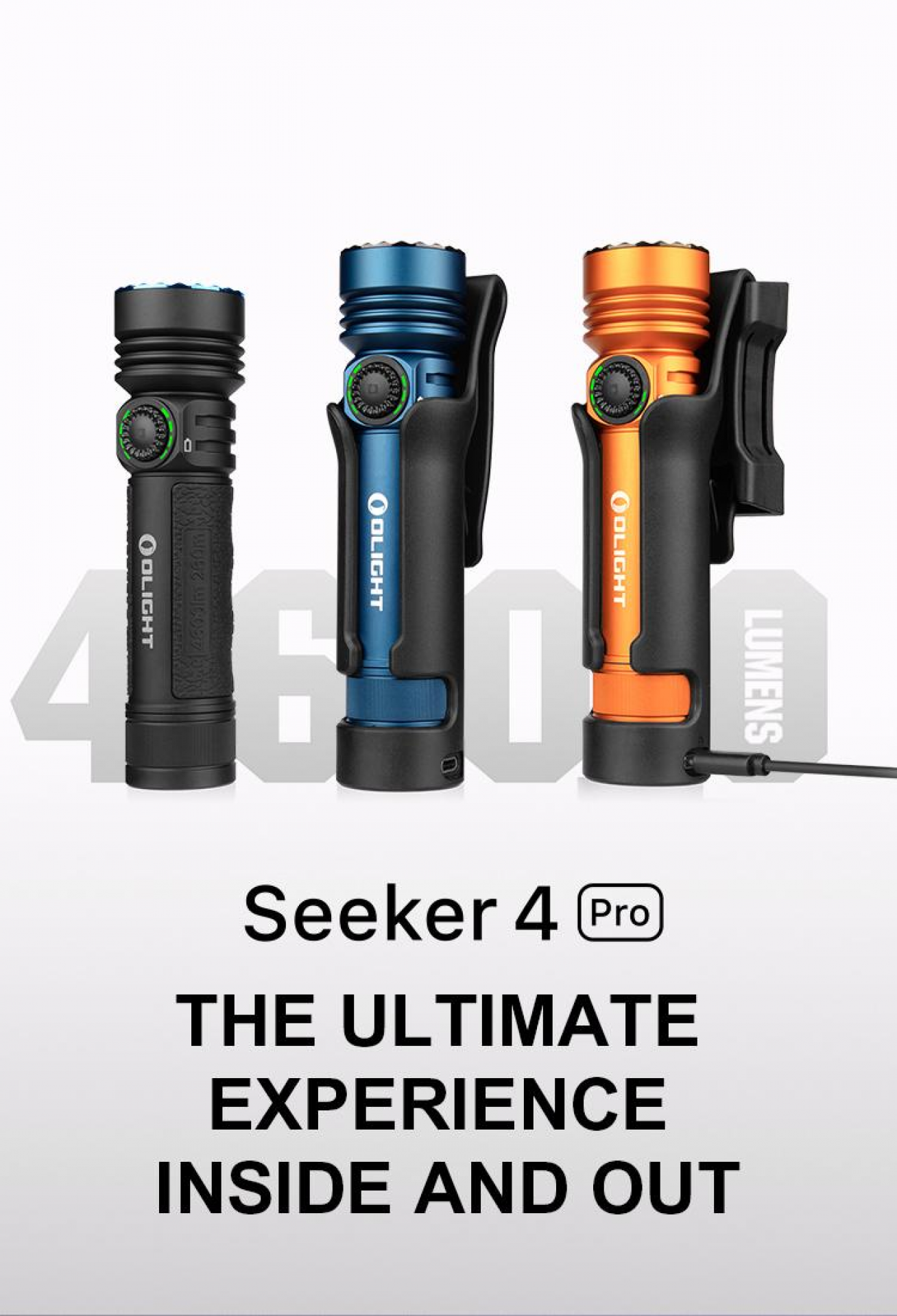 Olight Seeker 4 Pro – 4,600 lumens, the ultimate experience inside and out, shown in multiple colour options