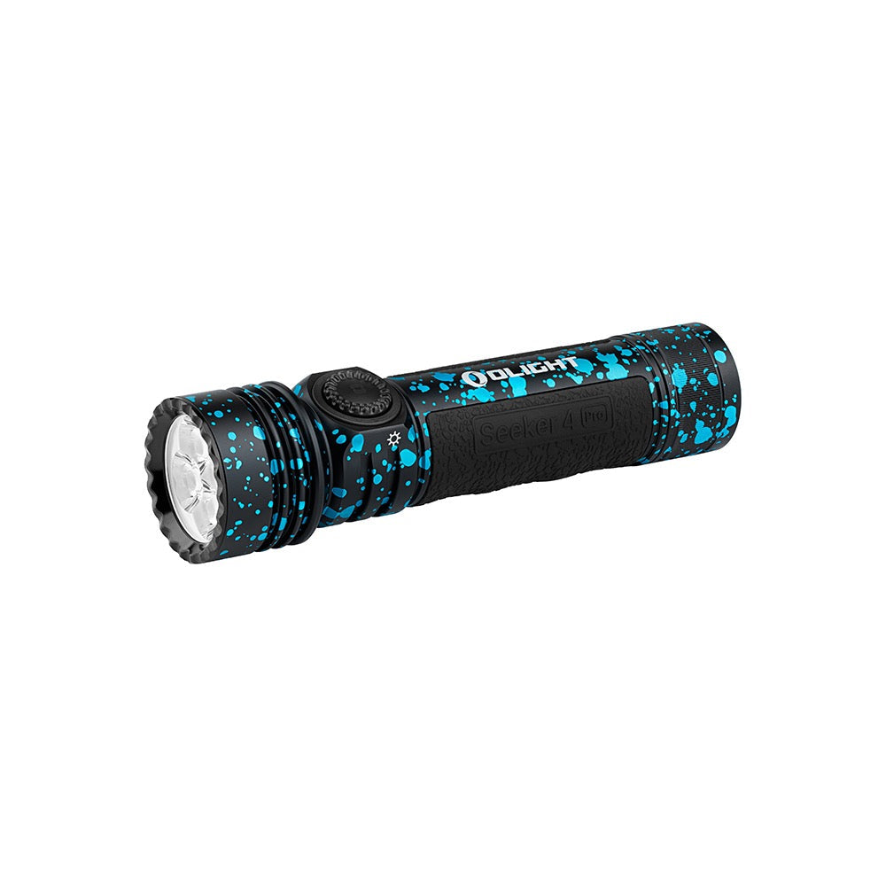 Olight Seeker 4 Pro Deep Ocean angled view – 4,600 lumen high-power EDC flood beam flashlight
