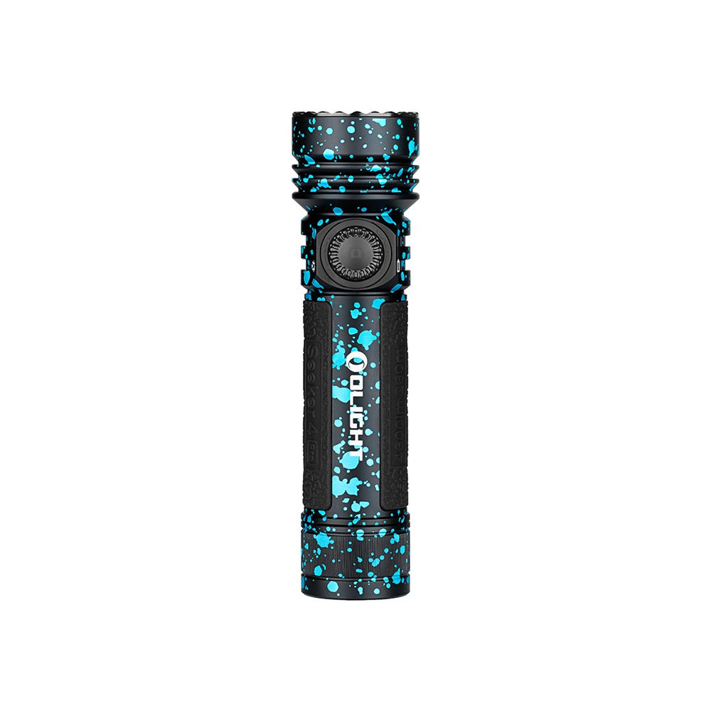Olight Seeker 4 Pro Deep Ocean side profile view showing the metal side switch