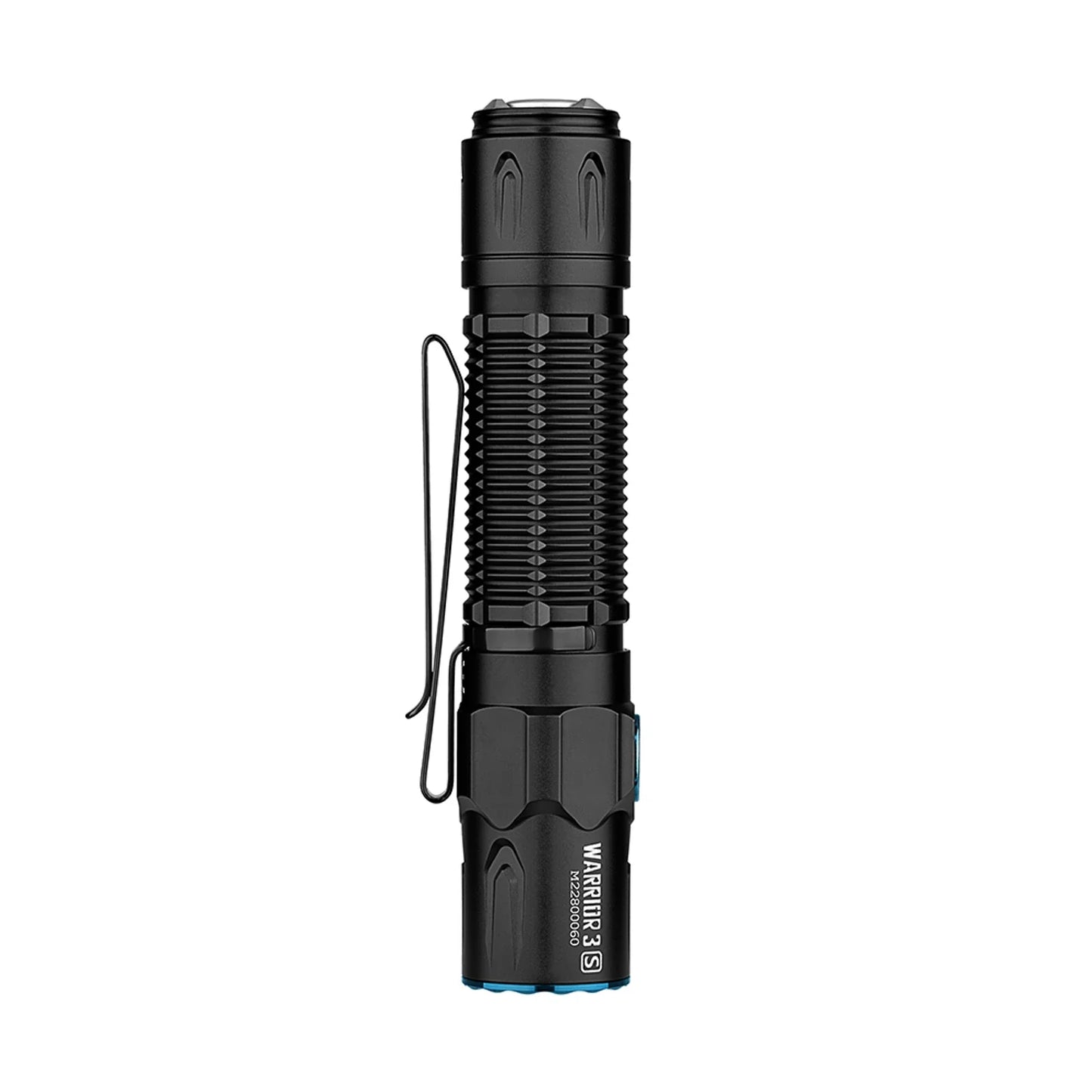 Olight Warrior 3S Black side view with lanyard attached