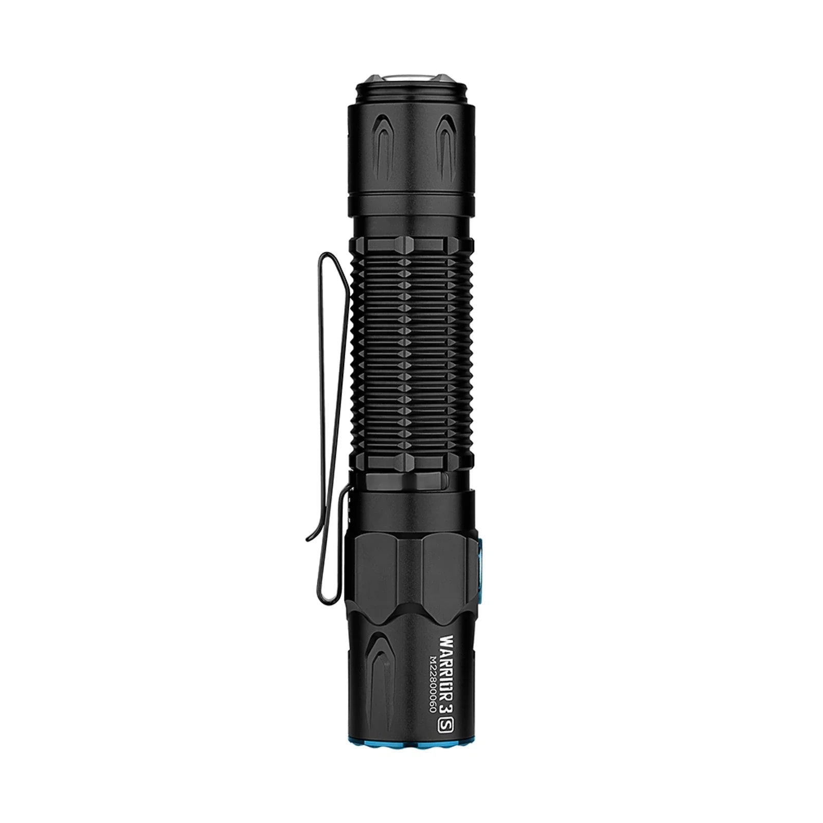 Olight Warrior 3S Black side view with lanyard attached