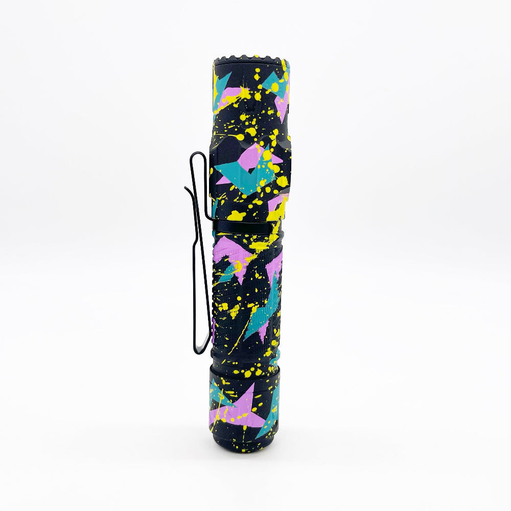 Olight Warrior Ultra Electric Splatter Cerakote flashlight side profile with custom splatter finish