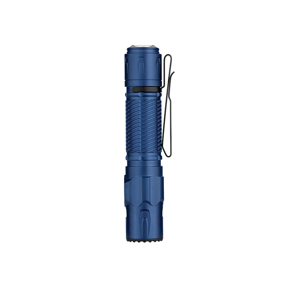 Olight Warrior Ultra Navy Blue front view – 2,500 lumen tactical flashlight with lanyard