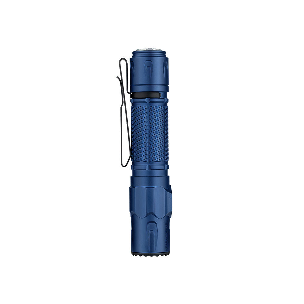 Olight Warrior Ultra Navy Blue side profile view showing the textured O-aluminum body