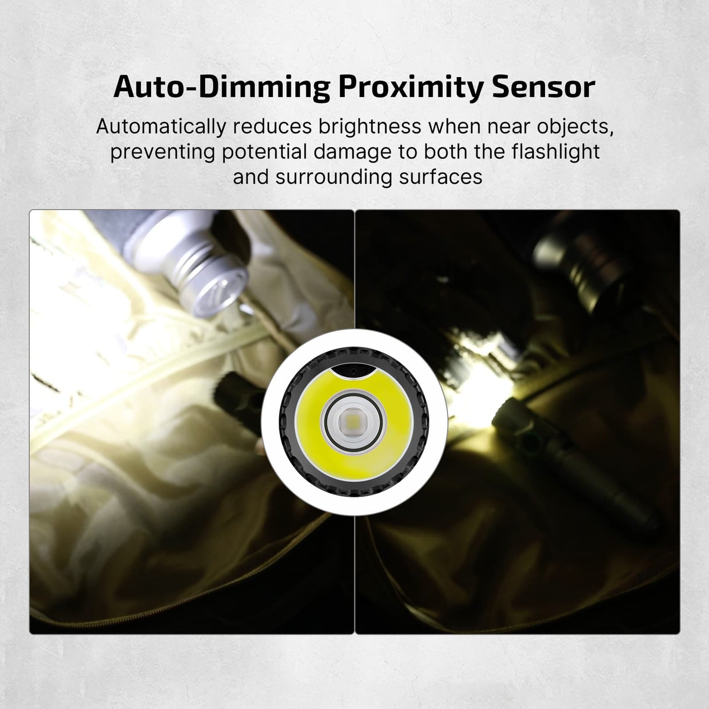Olight Warrior Ultra auto-dimming proximity sensor automatically reduces brightness near objects