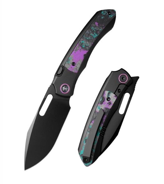 Remette RT-Orca ORCAJYD front view – 3.15" DLC M390 drop point titanium folding knife with Jazzy CamoCarbon handle