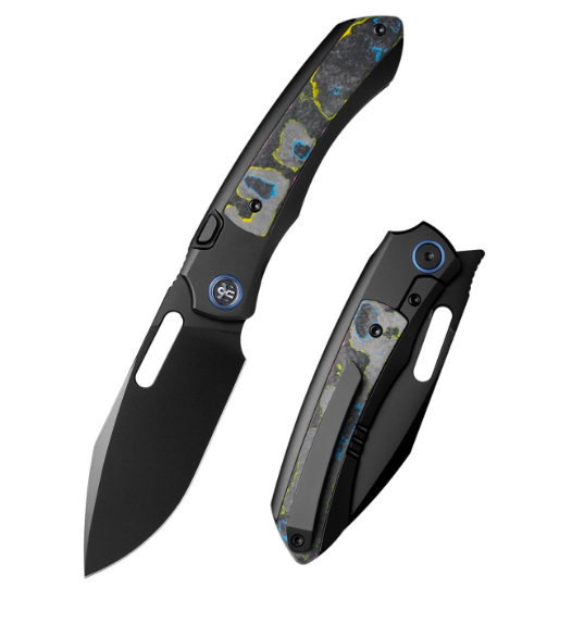 Remette RT-Orca ORCAURD front view – 3.15" DLC M390 drop point titanium folding knife with Ultimate Warrior CamoCarbon handle